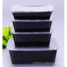 Black Color 500ml Disposable Microwave Clear PP Rectangular Food Container with Lid